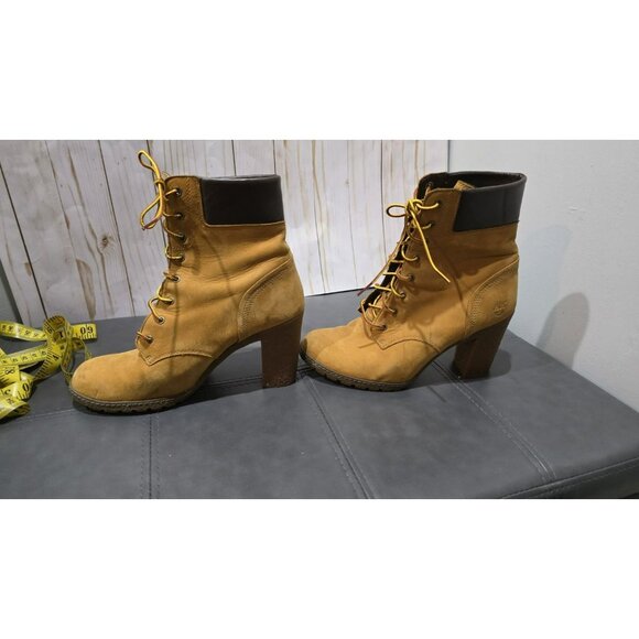 Timberland Boots Heeled Boots Wheat Leather Womens Size 9 Lace Tie 8715A Glancy - Picture 1 of 10